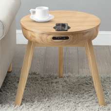 Morvik Wooden Smart Lamp Table Round In Ash - UK