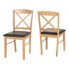 Muirkirk Oak Wooden Dining Chairs With Leather Seat In Pair - UK