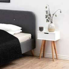 Mulvane Wooden Bedside Cabinet With Oak Legs In White - UK
