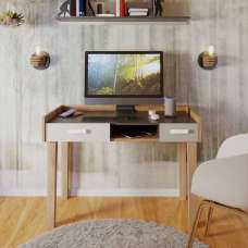 Muncie Wooden Laptop Desk With 2 Drawers In White And Oak - UK