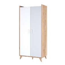 Muncie Wooden Wardrobe With 2 Doors In White And Oak - UK
