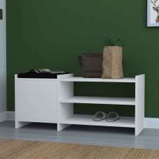 Munsley Wooden Shoe Storage Cabinet with Bench in White - UK