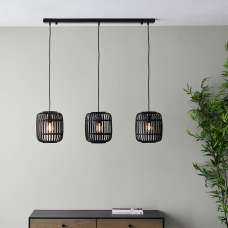 Murray 3 Light Dark Wooden Pendant Ceiling Light In Matt Black - UK