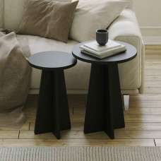 Mushroom Round Wooden Nesting Side Tables in Black - UK