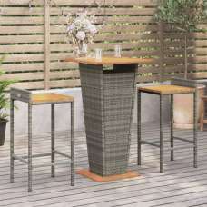 Naava Solid Wood 3 Piece Garden Bar Set In Grey Poly Rattan - UK