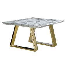 Nadda Square Marble Effect Wooden Side Table with Gold Legs - UK