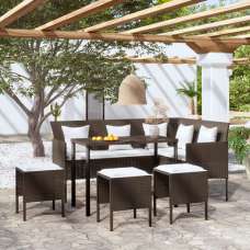 Nadra Rattan 5 Piece L-Shaped Couch Set With Cushions In Brown - UK