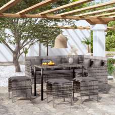 Nadra Rattan 5 Piece L-Shaped Couch Set With Cushions In Grey - UK