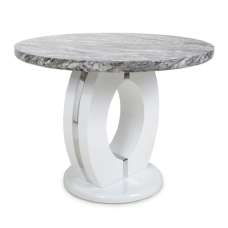 Naiva High Gloss Round Dining Table In White Grey Marble Effect - UK