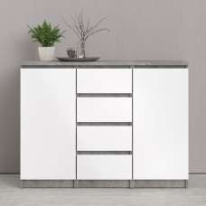 Nakou High Gloss Sideboard With 2 Doors 4 Drawers In Concrete And White - UK