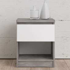 Nakou High Gloss Bedside Cabinet With 1 Door In Concrete And White - UK