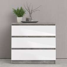 Nakou High Gloss Chest Of 3 Drawers In Concrete And White - UK