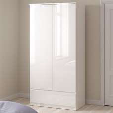 Nakou High Gloss Wardrobe With 2 Doors 1 Drawer In White - UK