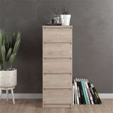 Nakou Narrow Wooden Chest Of 5 Drawers In Oak - UK