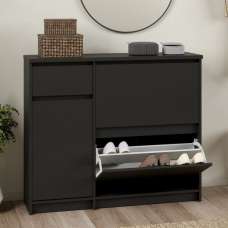 Nakou Shoe Storage Cabinet With 3 Doors 1 Drawer In Matt Black - UK
