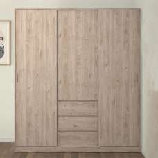Nakou Sliding Wardrobe 3 Doors 3 Drawers In Jackson Hickory Oak - UK