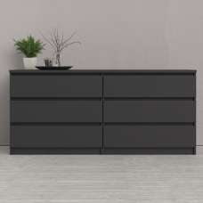 Nakou Wide Wooden Chest Of 6 Drawers In Matt Black - UK