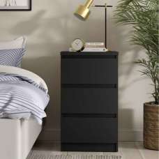 Nakou Wooden Bedside Cabinet With 3 Drawers In Matt Black - UK