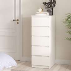 Nakou Wooden Chest Of 5 Drawers Tall In White - UK