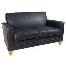 Nampa Leather 2 Seater Sofa With Light Oak Legs In Black - UK