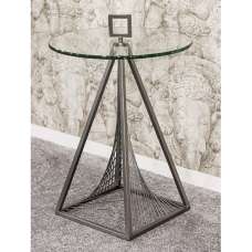 Nampa Round Clear Glass Side Table With Grey Metal Legs - UK