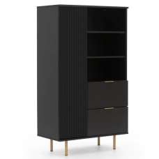Naples Wooden Highboard With 1 Door 2 Drawers In Black - UK