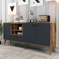 Napoli Wooden Sideboard with 4 Doors in Anthracite and Walnut - UK