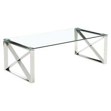 Nardo Clear Glass Coffee Table With Silver Metal Frame - UK