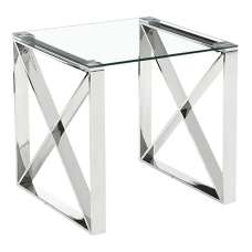Nardo Clear Glass Lamp Table With Silver Metal Frame - UK