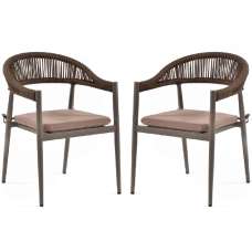 Nardo Taupe Weave Arm Chairs With Cushion In Pair - UK