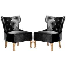 Narvel Black Velvet Dining Chairs With Wooden Legs In Pair - UK