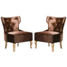 Narvel Brown Velvet Dining Chairs With Wooden Legs In Pair - UK