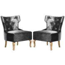 Narvel Grey Velvet Dining Chairs With Wooden Legs In Pair - UK