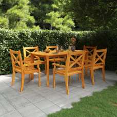 Narvon Small Wooden 7 Piece Garden Dining Set In Natural - UK