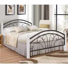 Natick Metal King Size Bed With Wooden Pillar In White - UK