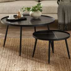 Navasota Marble Effect Top Nesting Coffee Table - Black - UK