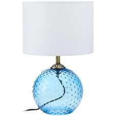 Naxos White Fabric Shade Table Lamp With Blue Glass Globe Base - UK