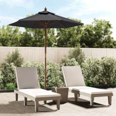 Nella Fabric Garden Parasol In Black With Wooden Pole - UK