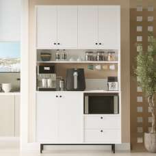 Velano Wide Wooden Coffee Station Cabinet with 6 Doors in White - UK