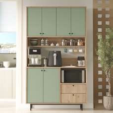 Velano Wide Wooden Coffee Station Cabinet with 6 Green Doors in Oak - UK