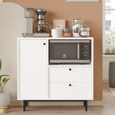 Velano Wooden Coffee Station Cabinet with 1 Door 2 Drawers in White - UK