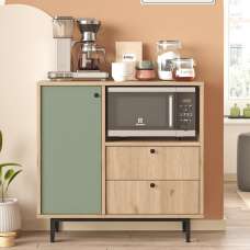 Velano Wooden Coffee Station Cabinet with 1 Green Door 2 Drawers in Oak - UK