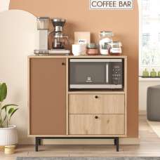 Velano Wooden Coffee Station Cabinet with 1 Tile Red Door 2 Drawers in Oak - UK