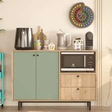 Velano Wooden Coffee Station Cabinet with 2 Green Doors 2 Drawers in Oak - UK