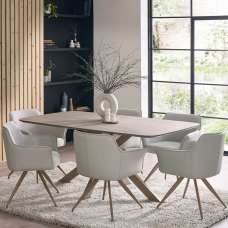 Nepean Taupe Wooden Rectangular Dining Table With 6 Ivory Chairs - UK