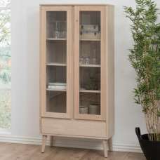 Nephi Wooden Display Cabinet With 2 Doors 1 Drawer In White Oak - UK