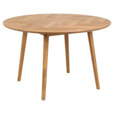 Nephi Wooden Round Dining Table With Herringbone Design In Oak - UK