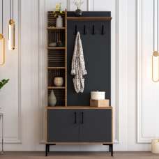Nestor Wooden Coat Stand with 2 Doors in Walnut and Anthracite - UK