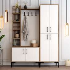 Nestor Wooden Coat Stand with 6 Doors in Walnut and White - UK