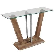 Newark Clear Glass Console Table With Chrome And Wooden Base - UK